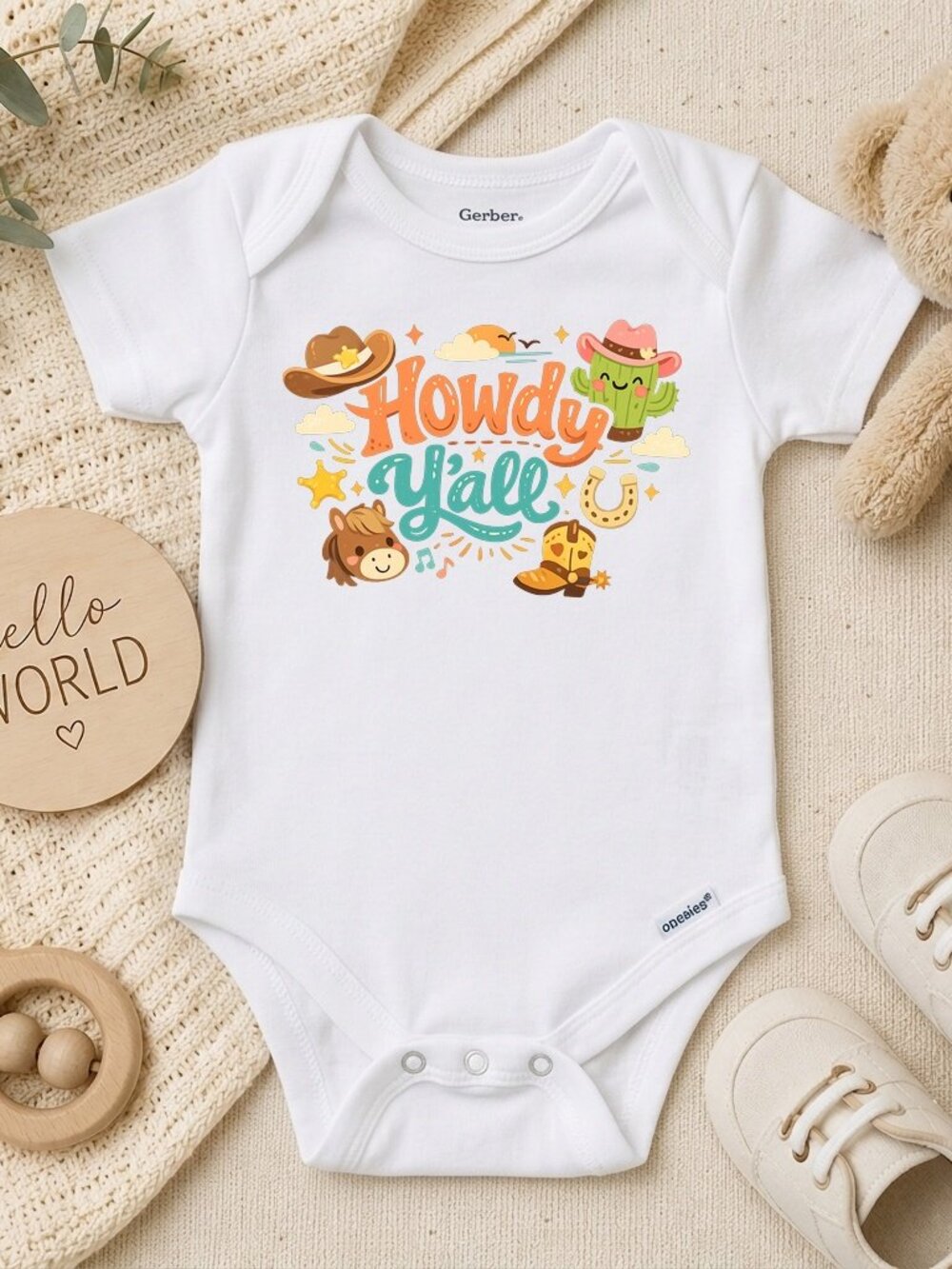 Howdy Y'all Retro Cowboy - Cute Country Baby Shower Gift ONESIE®